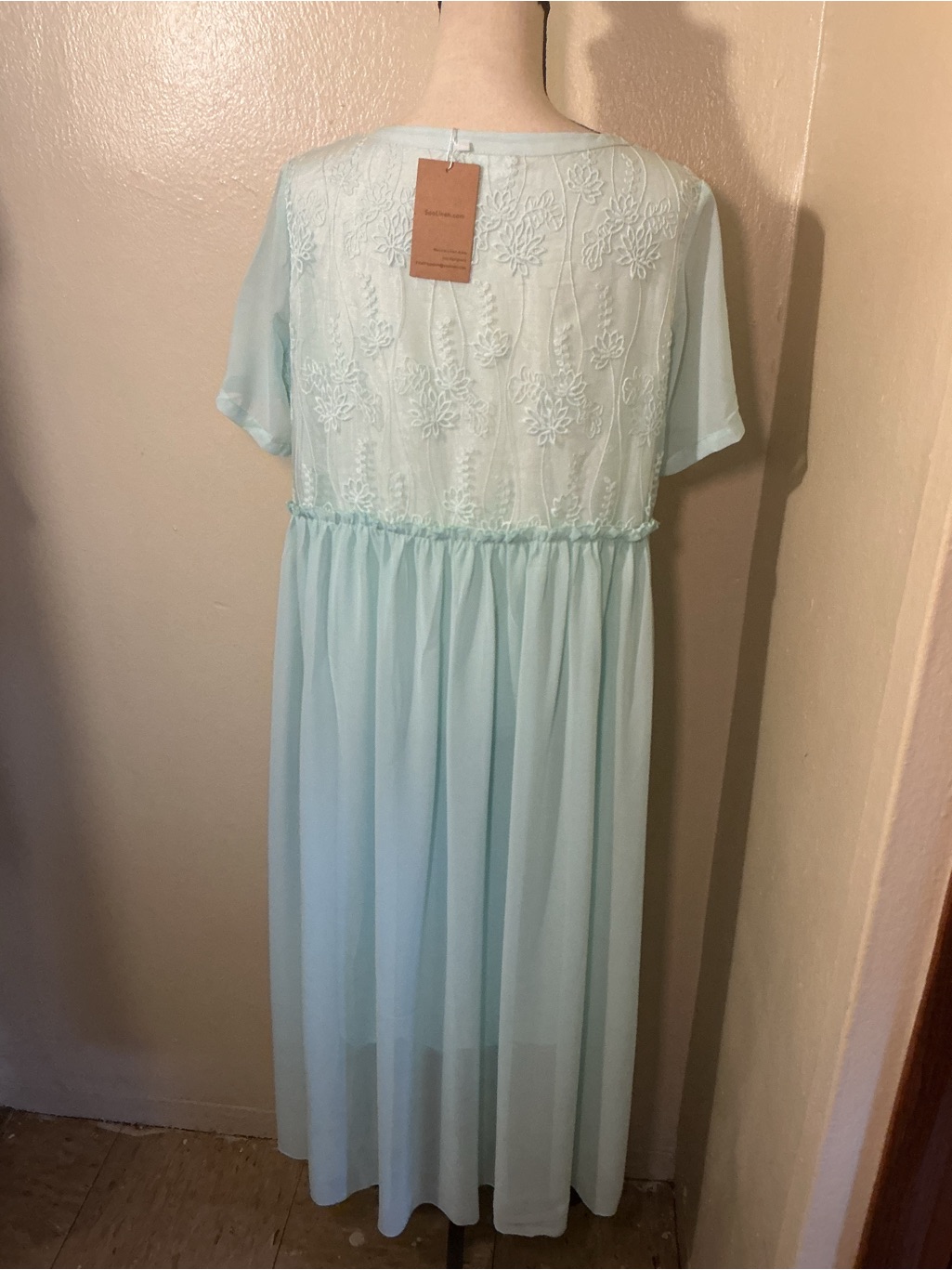 Soolinen Nwt Mint Green Embroidered Midi Dress Xl Sheer Layered Cottagecore — image 2 of 8